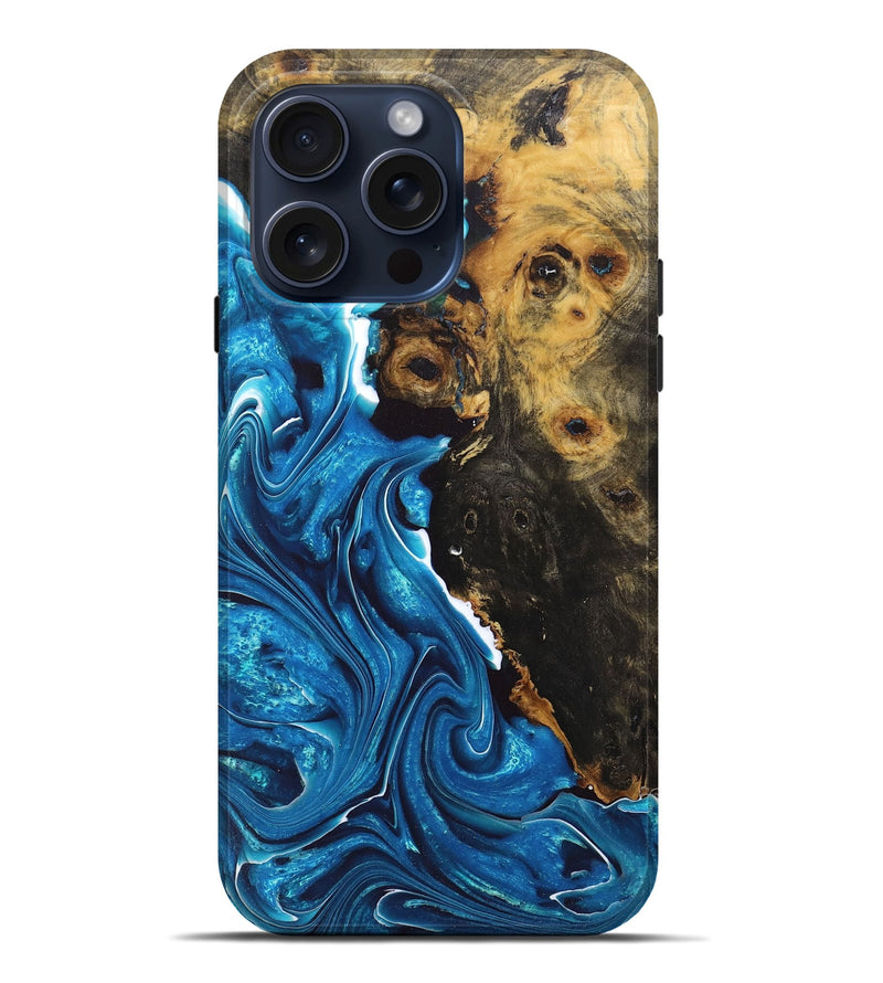 iPhone 15 Pro Max Wood+Resin Live Edge Phone Case - Eileen (Blue, 670810)