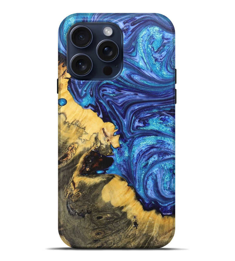 iPhone 15 Pro Max Wood+Resin Live Edge Phone Case - Daleyza (Blue, 670811)