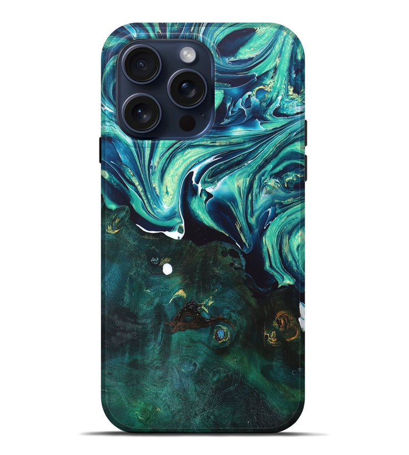 iPhone 15 Pro Max Wood+Resin Live Edge Phone Case - Sam (Green, 670813)