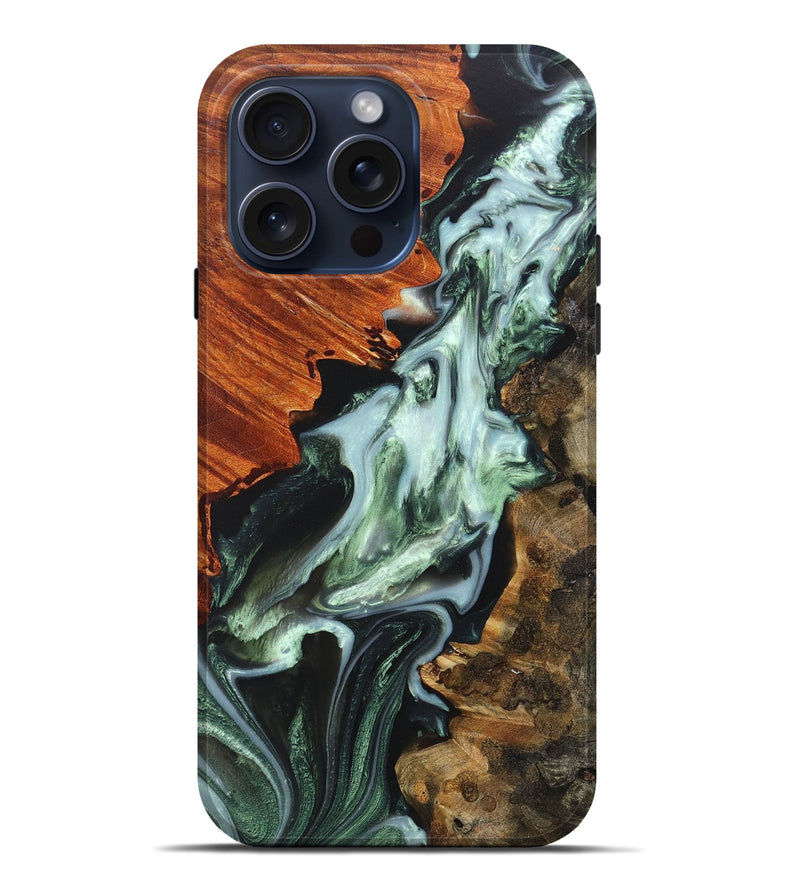 iPhone 15 Pro Max Wood+Resin Live Edge Phone Case - Remy (Green, 670828)