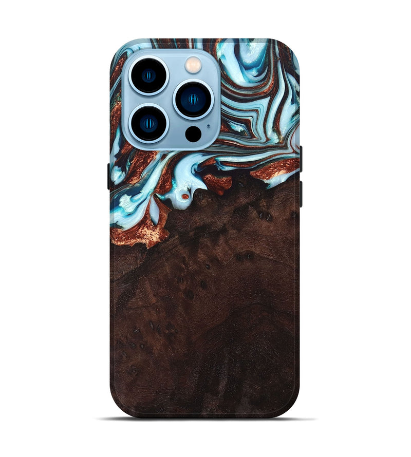 iPhone 14 Pro Wood+Resin Live Edge Phone Case - Clifford (Teal & Gold, 670831)