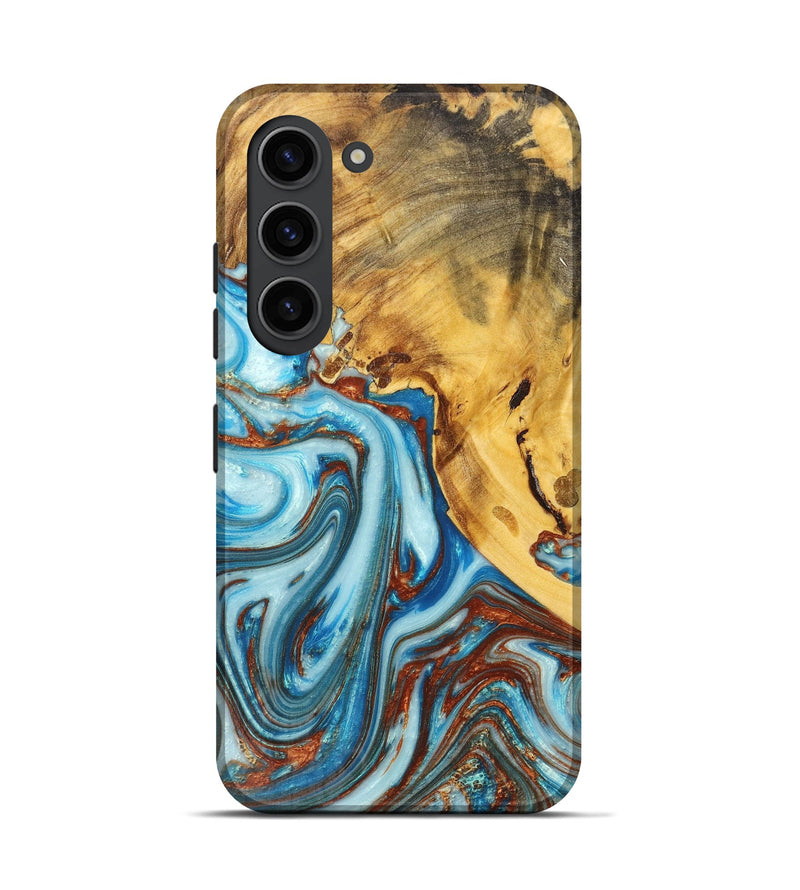 Galaxy S23 Wood+Resin Live Edge Phone Case - Ximena (Teal & Gold, 670832)