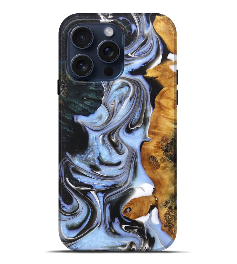 iPhone 15 Pro Max Wood+Resin Live Edge Phone Case - Justice (Blue, 670834)
