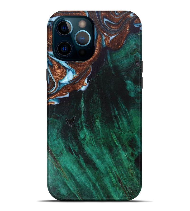 iPhone 12 Pro Max Wood+Resin Live Edge Phone Case - Deanna (Teal & Gold, 670835)