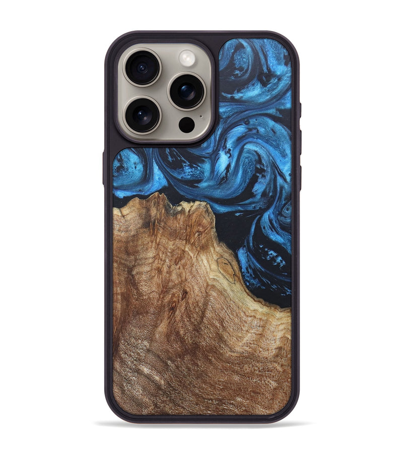 iPhone 15 Pro Max Wood+Resin Phone Case - Alaya (Blue, 671138)