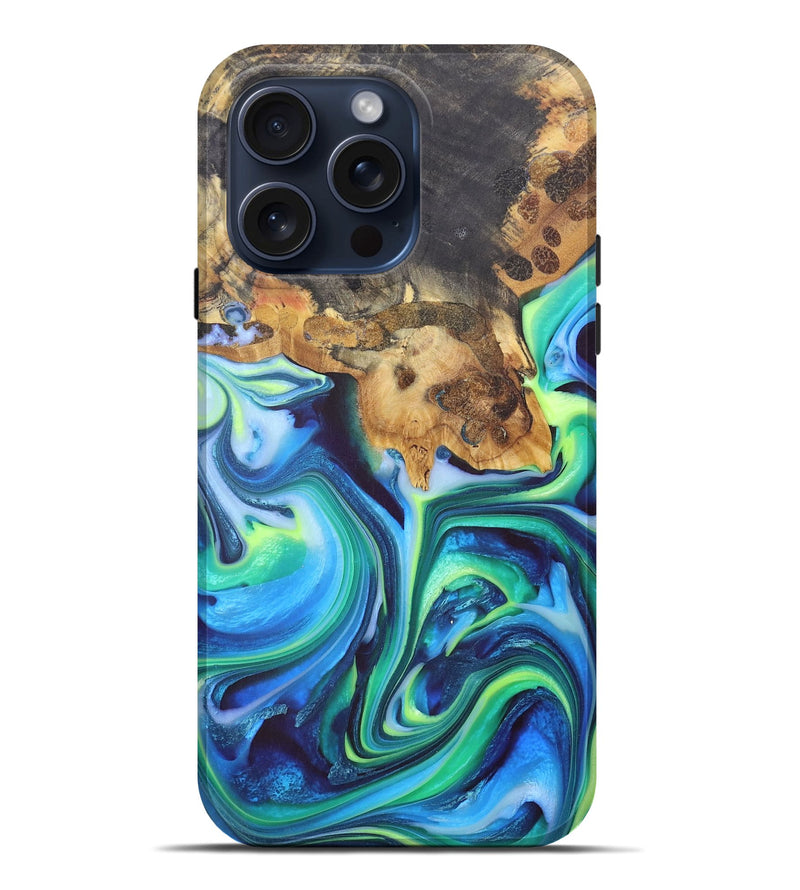 iPhone 15 Pro Max Wood+Resin Live Edge Phone Case - Lois (Blue, 671189)
