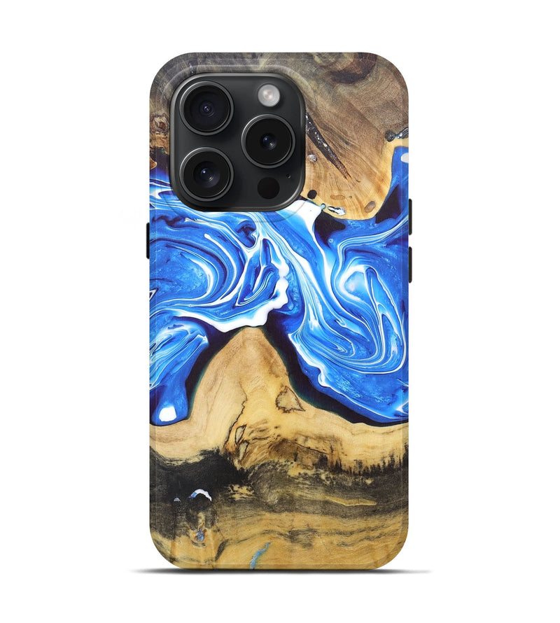iPhone 15 Pro Wood+Resin Live Edge Phone Case - Bonita (Blue, 671192)