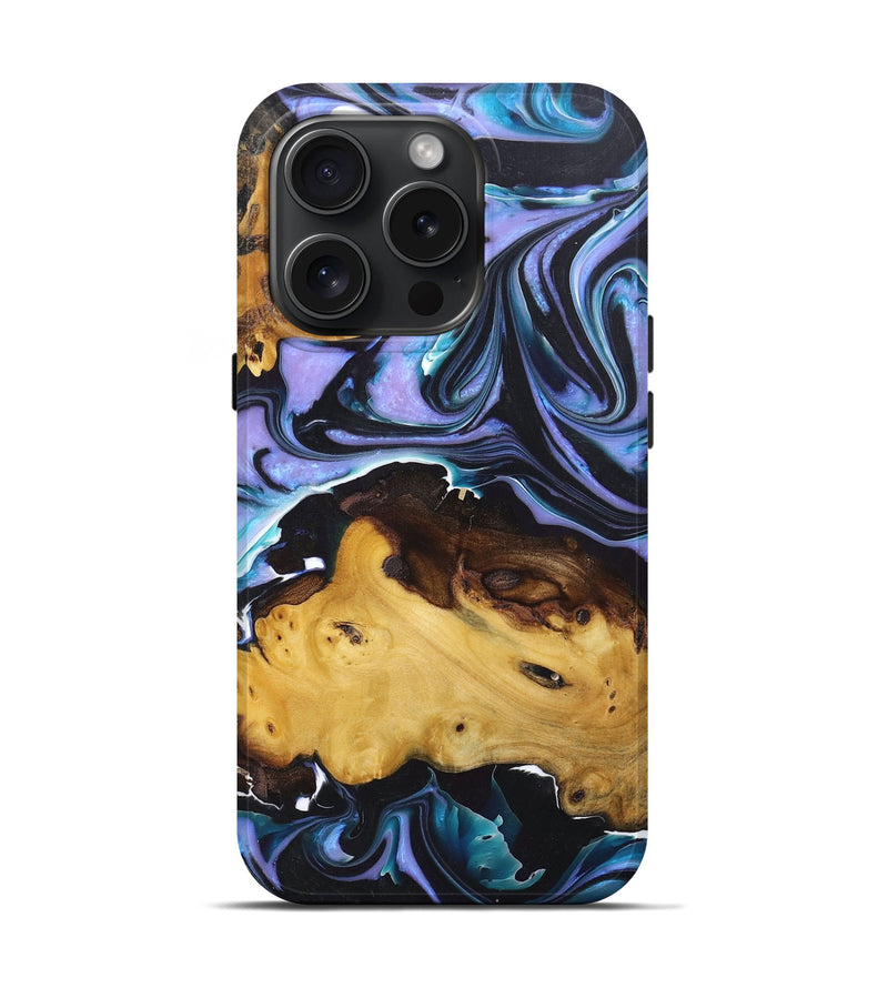 iPhone 15 Pro Wood+Resin Live Edge Phone Case - Elise (Blue, 671193)