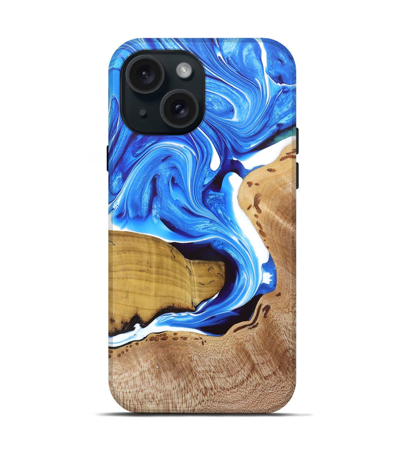 iPhone 15 Wood+Resin Live Edge Phone Case - Jeri (Blue, 671194)