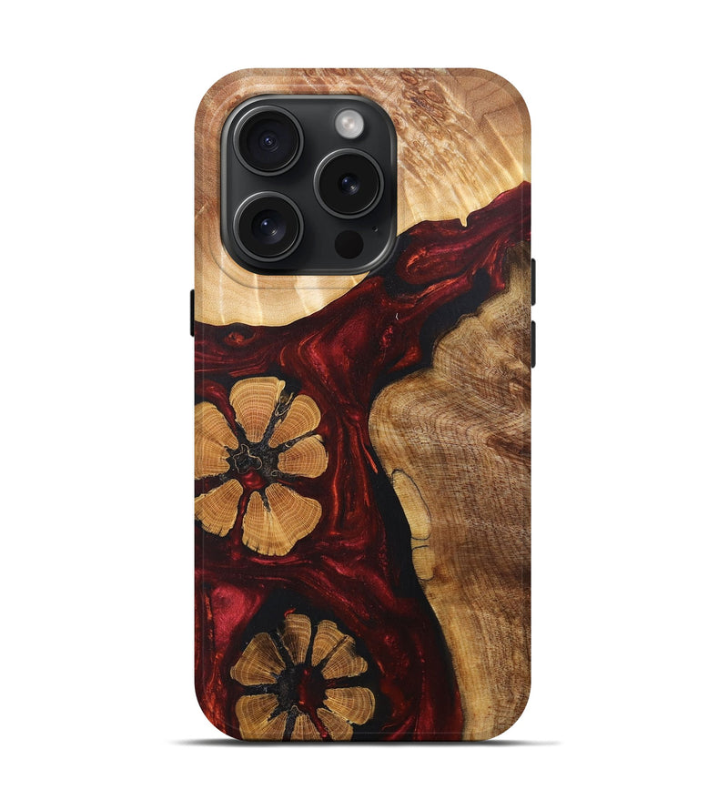 iPhone 15 Pro Wood+Resin Live Edge Phone Case - Alina (Red, 671196)