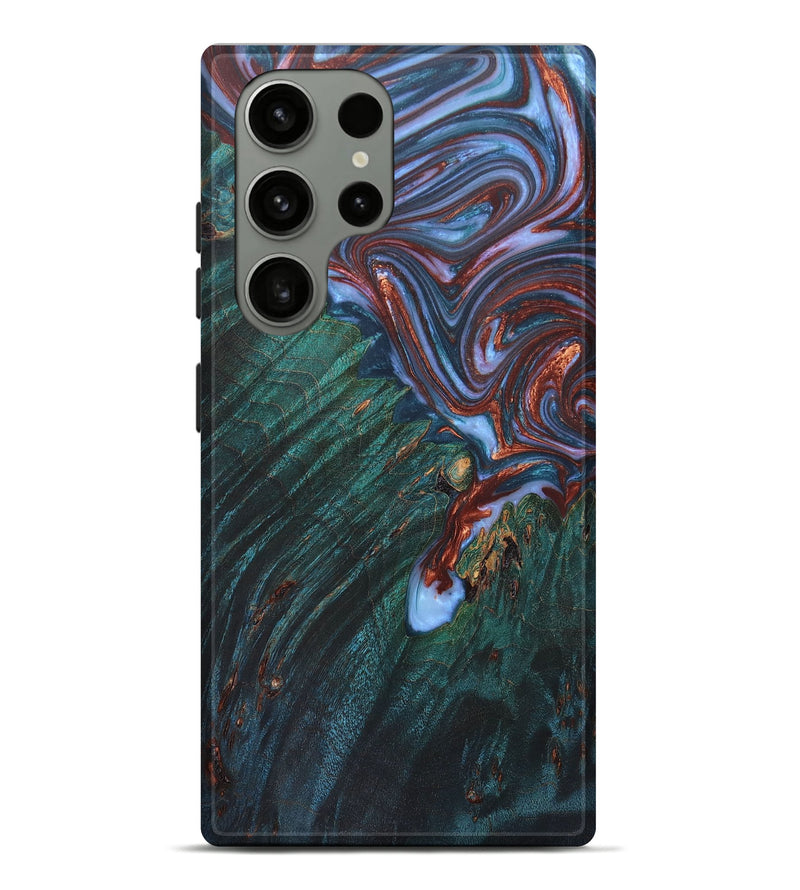 Galaxy S23 Ultra Wood+Resin Live Edge Phone Case - Gayle (Teal & Gold, 671199)
