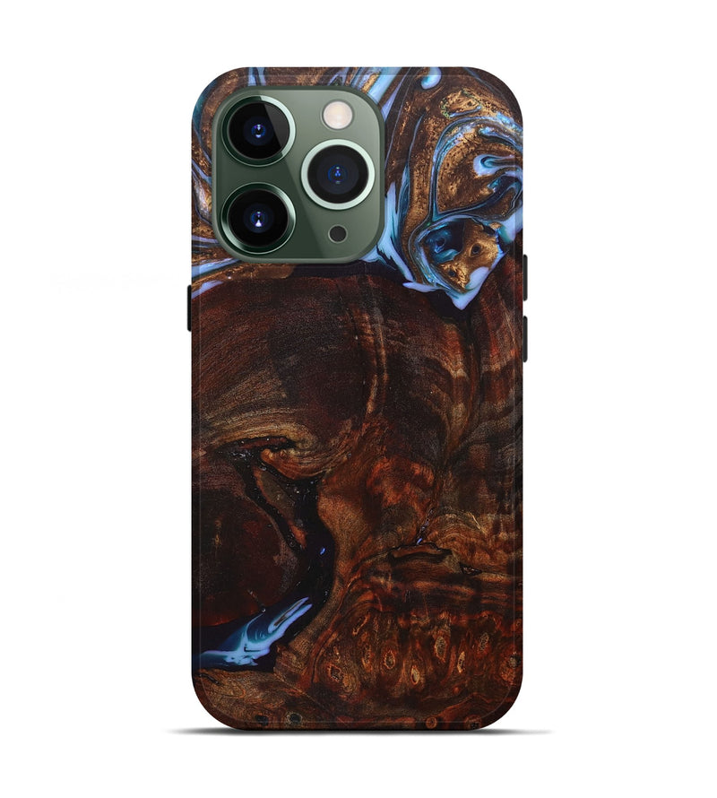 iPhone 13 Pro Wood+Resin Live Edge Phone Case - Evie (Teal & Gold, 671203)