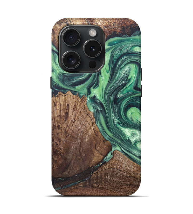 iPhone 15 Pro Wood+Resin Live Edge Phone Case - Beau (Green, 671207)