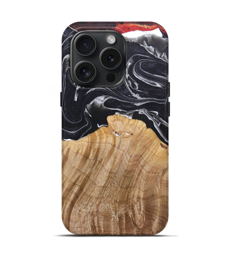 iPhone 15 Pro Wood+Resin Live Edge Phone Case - Felicia (Black & White, 671209)
