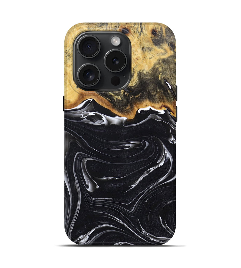 iPhone 15 Pro Wood+Resin Live Edge Phone Case - Jeremiah (Black & White, 671211)