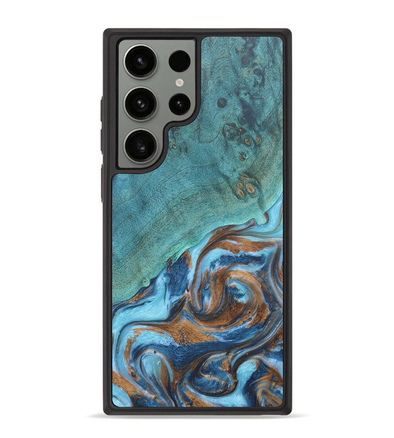 Galaxy S23 Ultra Wood+Resin Phone Case - Devonte (Teal & Gold, 671348)