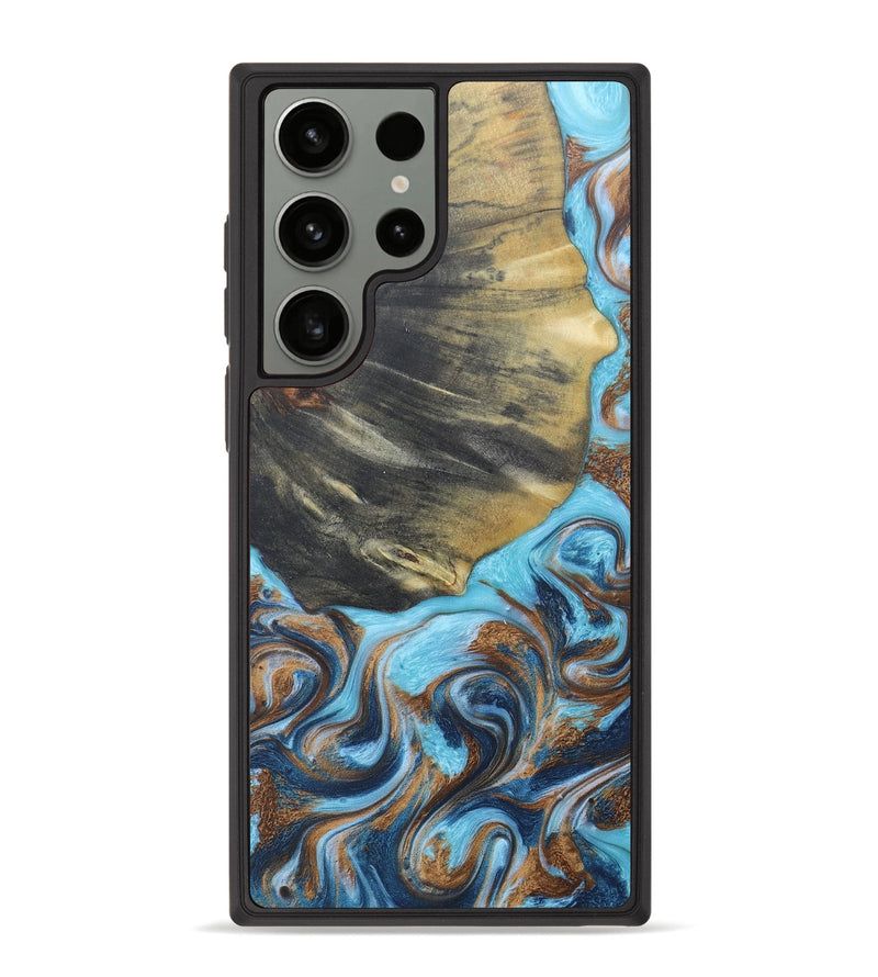 Galaxy S23 Ultra Wood+Resin Phone Case - Randy (Teal & Gold, 671362)