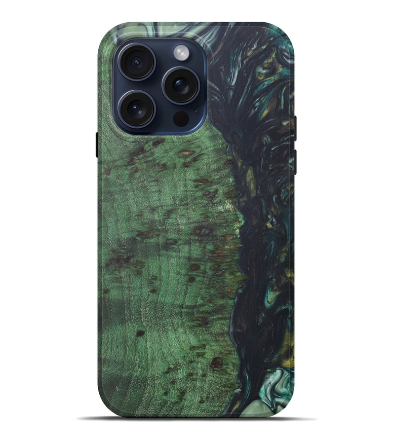 iPhone 15 Pro Max Wood+Resin Live Edge Phone Case - Hillary (Green, 671371)