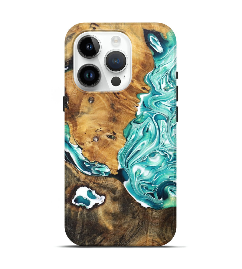 iPhone 15 Pro Wood+Resin Live Edge Phone Case - Ainsley (Green, 671417)
