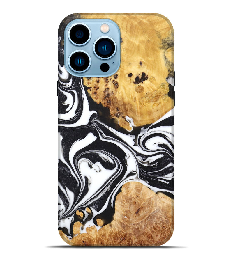 iPhone 14 Pro Max Wood+Resin Live Edge Phone Case - Devon (Black & White, 671425)