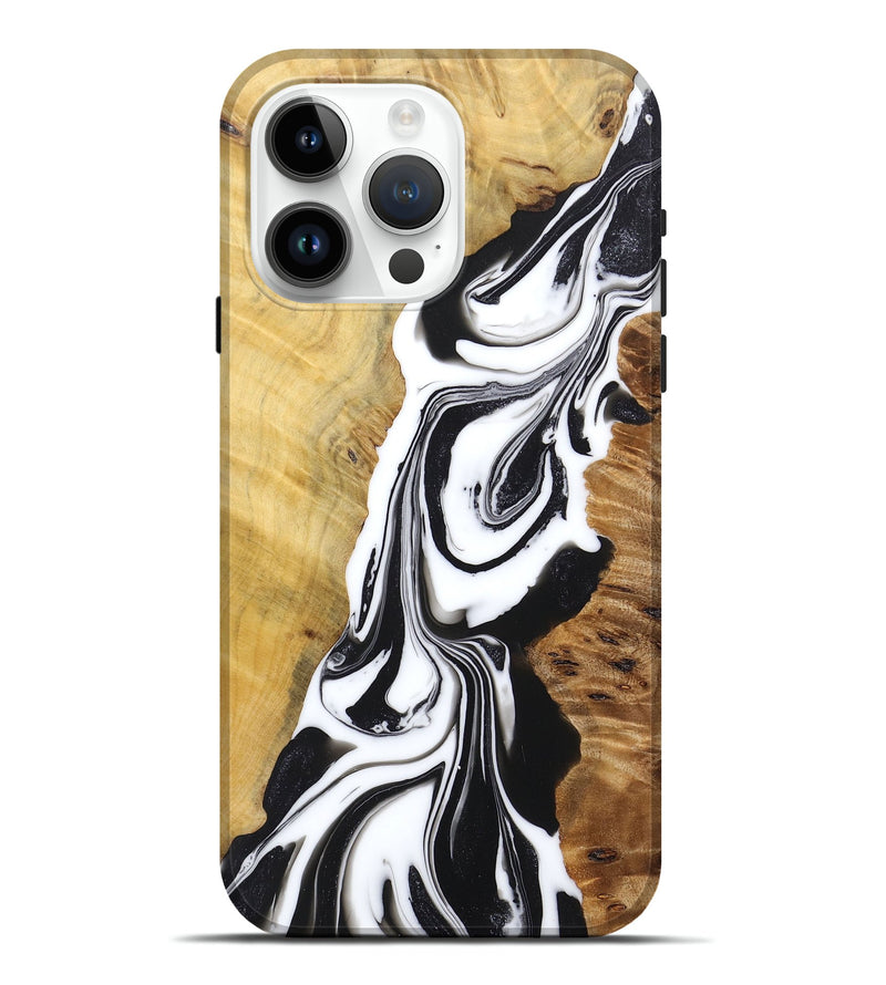 iPhone 15 Pro Max Wood+Resin Live Edge Phone Case - Dexter (Black & White, 671427)