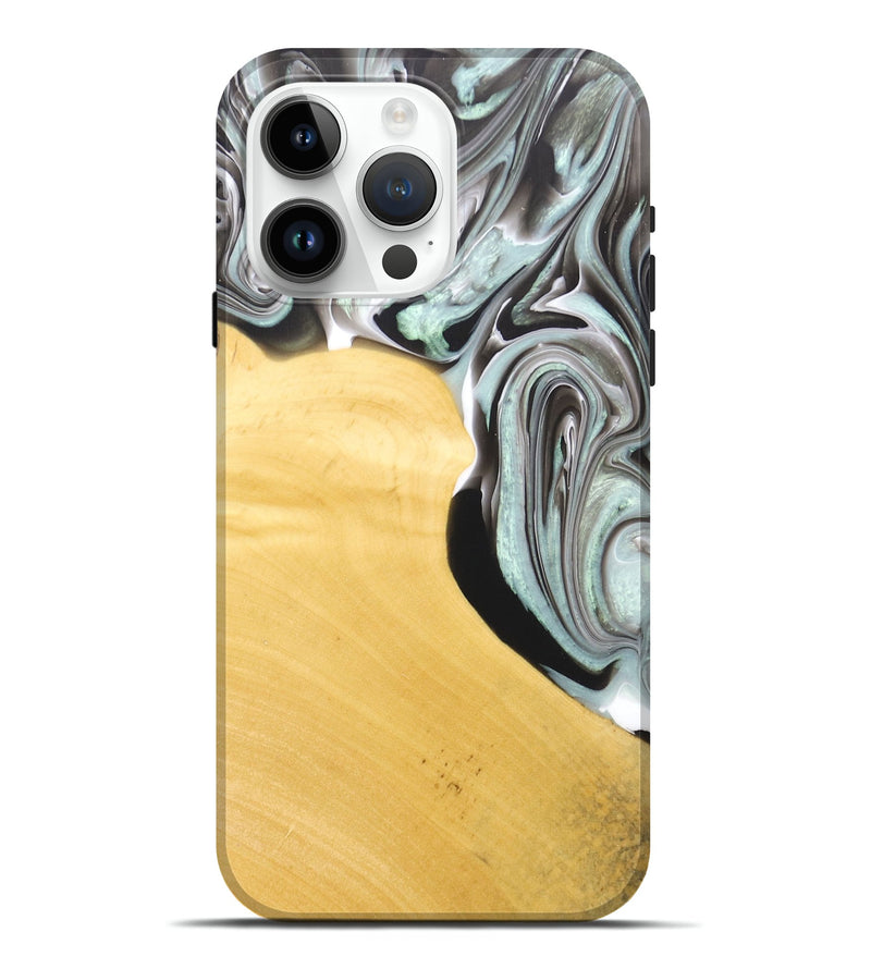 iPhone 15 Pro Max Wood+Resin Live Edge Phone Case - Trista (Black & White, 671429)
