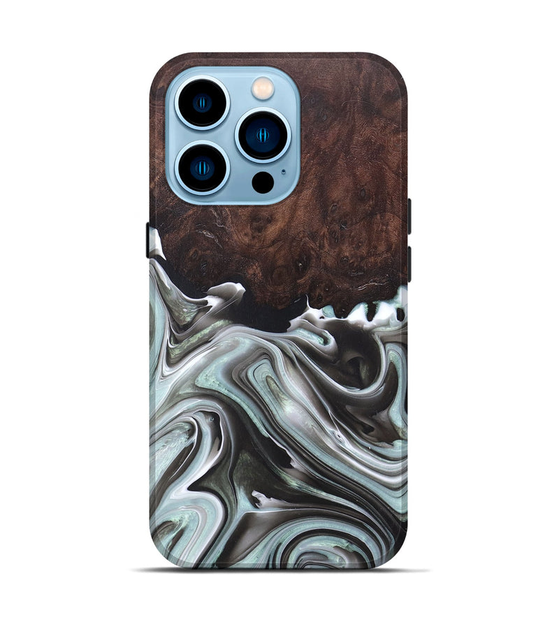 iPhone 14 Pro Wood+Resin Live Edge Phone Case - Marianne (Black & White, 671432)