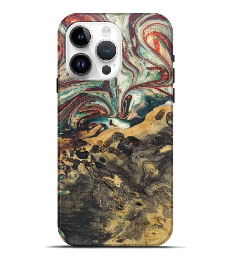iPhone 15 Pro Max Wood+Resin Live Edge Phone Case - Fiona (Green, 671433)