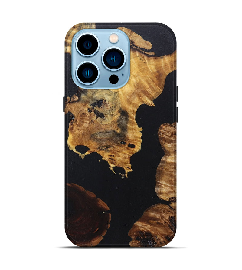 iPhone 14 Pro Wood+Resin Live Edge Phone Case - Jeri (Pure Black, 671435)