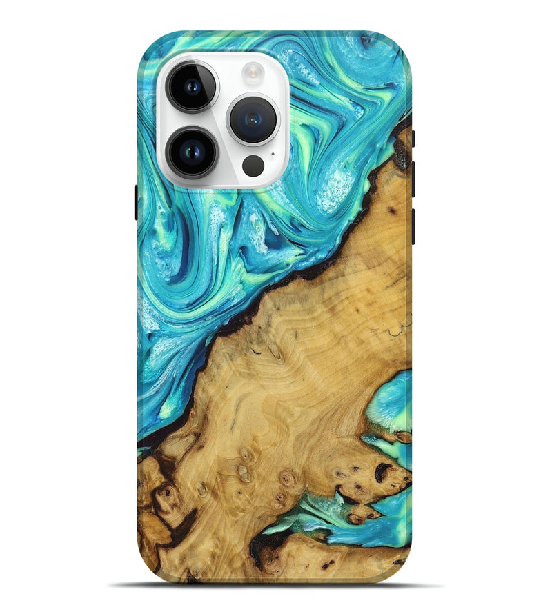 iPhone 15 Pro Max Wood+Resin Live Edge Phone Case - Dahlia (Blue, 671440)