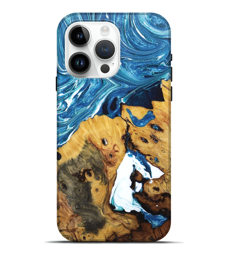 iPhone 15 Pro Max Wood+Resin Live Edge Phone Case - Wilbert (Blue, 671442)