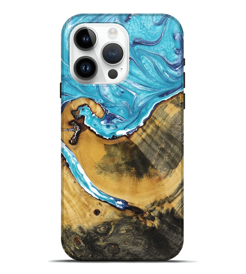 iPhone 15 Pro Max Wood+Resin Live Edge Phone Case - Owen (Blue, 671443)
