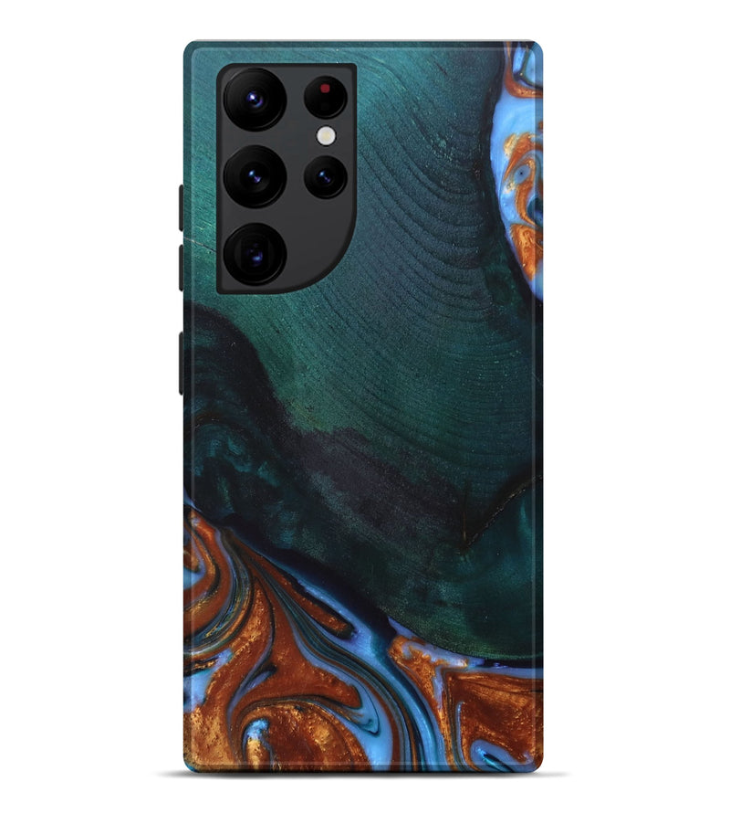 Galaxy S22 Ultra Wood+Resin Live Edge Phone Case - Zara (Teal & Gold, 671448)