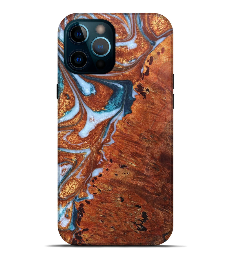 iPhone 12 Pro Max Wood+Resin Live Edge Phone Case - Patty (Teal & Gold, 671453)