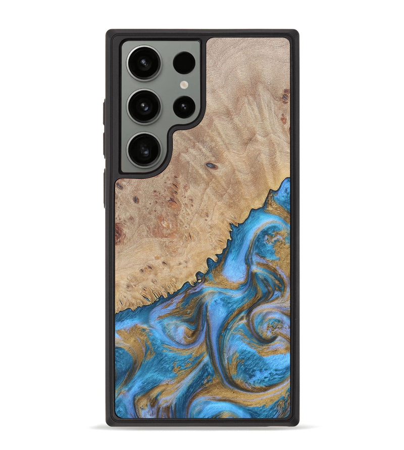 Galaxy S23 Ultra Wood+Resin Phone Case - Alexia (Teal & Gold, 671602)