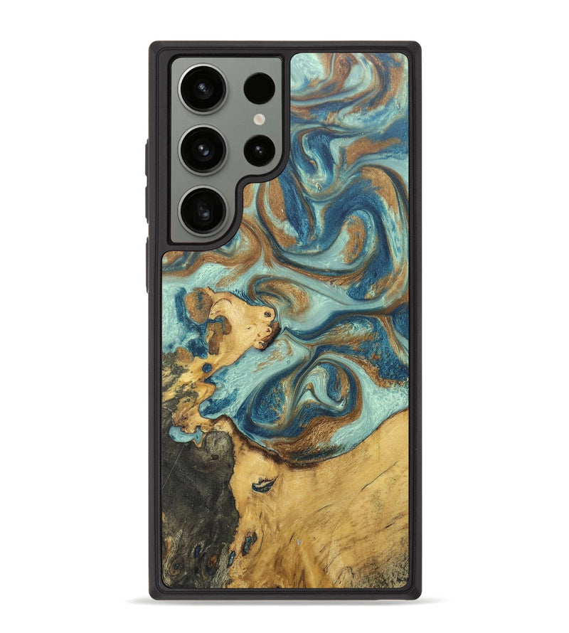 Galaxy S23 Ultra Wood+Resin Phone Case - Breanna (Teal & Gold, 671609)