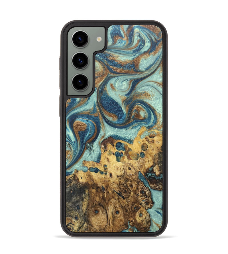 Galaxy S23 Plus Wood+Resin Phone Case - Ronan (Teal & Gold, 671610)