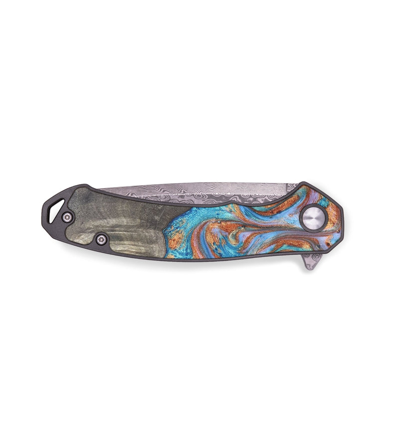 EDC Wood+Resin Pocket Knife - Malcolm (Teal & Gold, 671925)