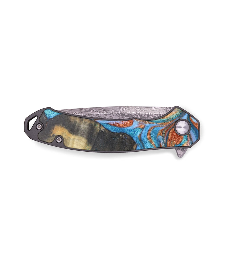 EDC Wood+Resin Pocket Knife - Marianne (Teal & Gold, 671926)