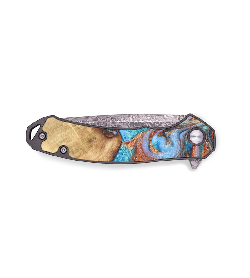 EDC Wood+Resin Pocket Knife - Harmony (Teal & Gold, 671927)