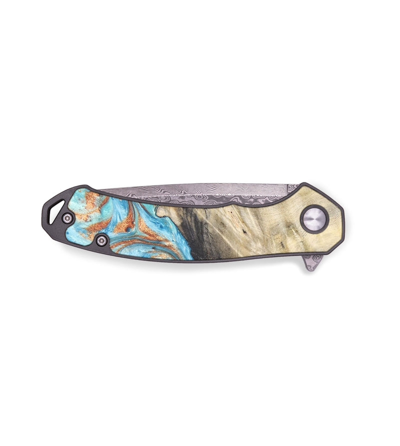 EDC Wood+Resin Pocket Knife - Kathy (Teal & Gold, 671928)
