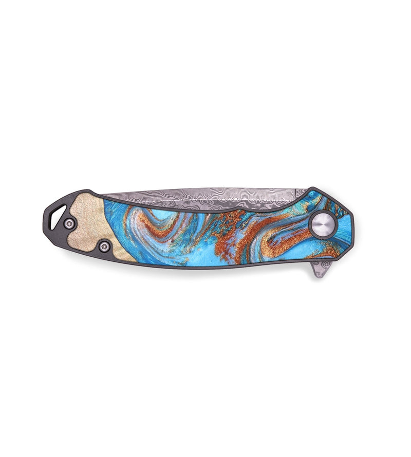 EDC Wood+Resin Pocket Knife - Sharyn (Teal & Gold, 671929)