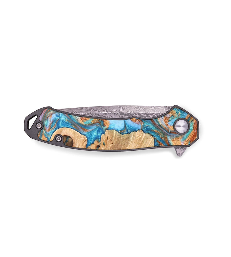 EDC Wood+Resin Pocket Knife - Annette (Teal & Gold, 671999)