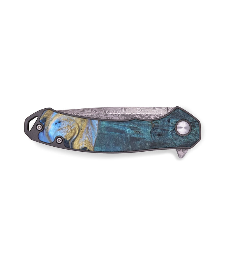 EDC Wood+Resin Pocket Knife - Abby (Teal & Gold, 672002)