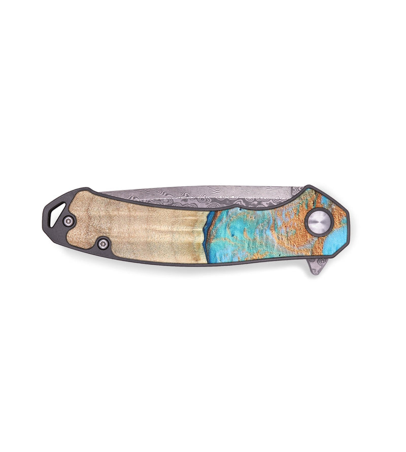 EDC Wood+Resin Pocket Knife - Jordyn (Teal & Gold, 672004)