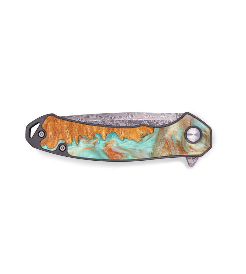 EDC Wood+Resin Pocket Knife - Carrie (Teal & Gold, 672005)