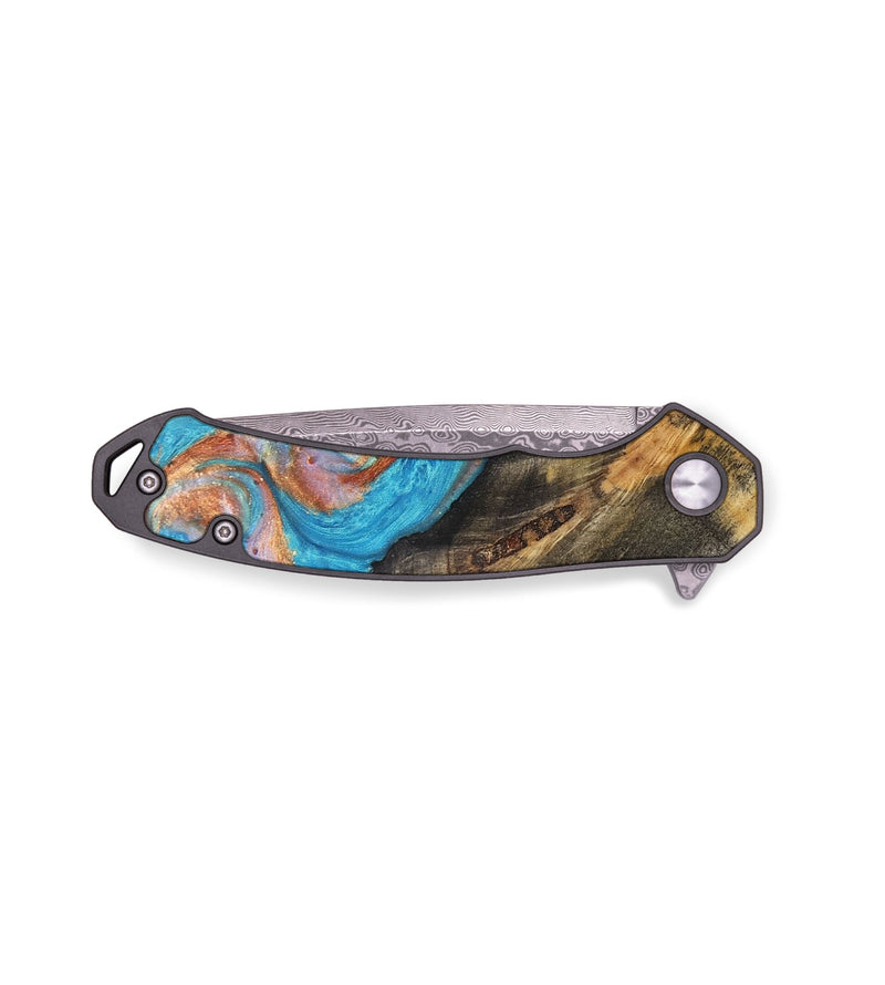 EDC Wood+Resin Pocket Knife - Chelsie (Teal & Gold, 672006)