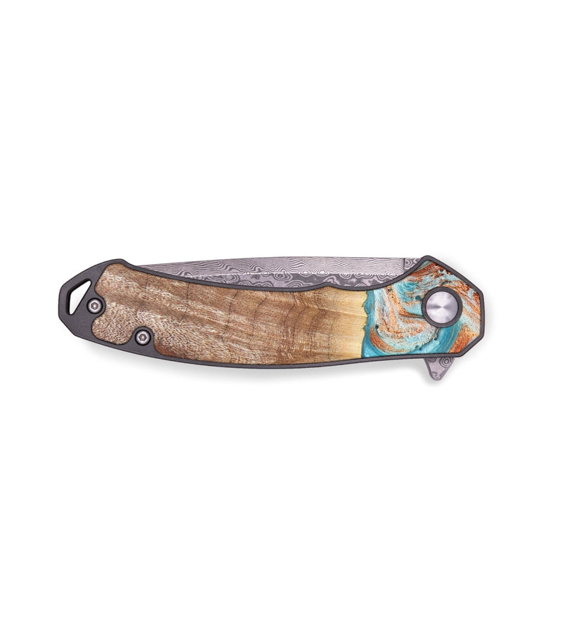EDC Wood+Resin Pocket Knife - Bret (Teal & Gold, 672007)
