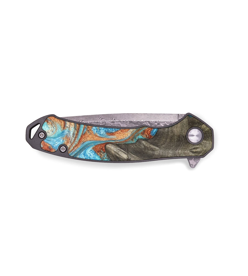 EDC Wood+Resin Pocket Knife - Brenda (Teal & Gold, 672010)