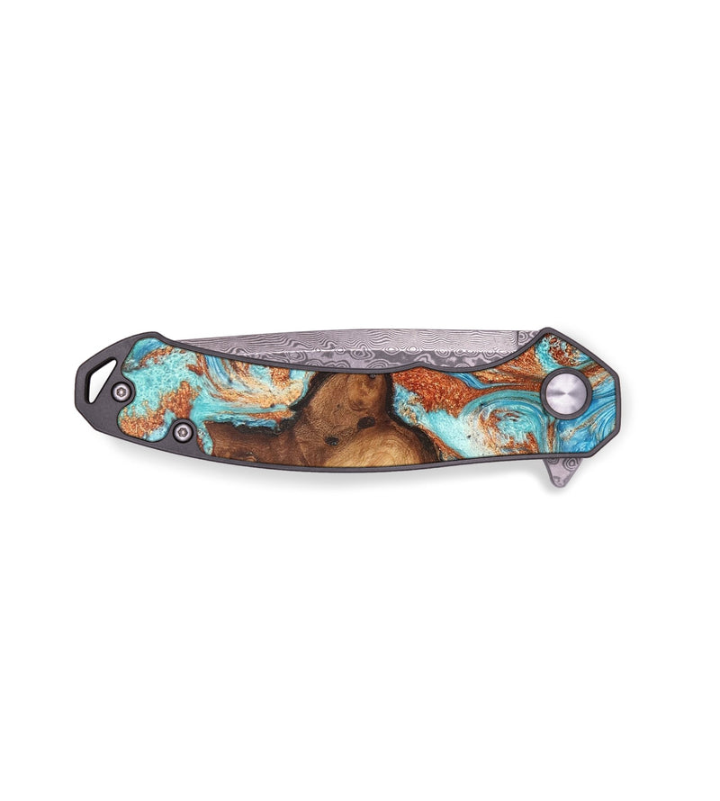 EDC Wood+Resin Pocket Knife - Brendon (Teal & Gold, 672011)